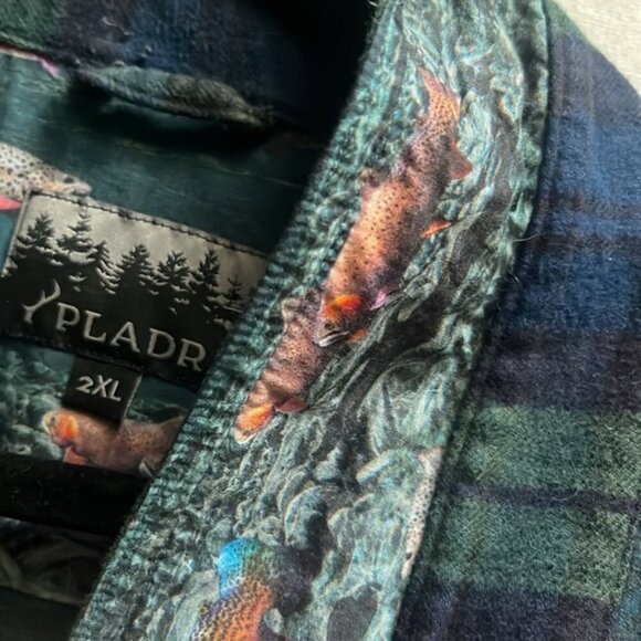 Pladra cotton green blue plaid flannel button up shirt Sz 2X - Picture 6 of 12